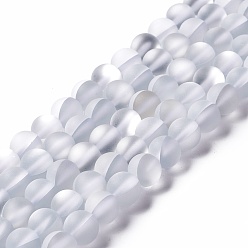 Clear Synthetic Moonstone Beads Strands, Frosted, Round, Clear, 8mm, Hole: 1mm, about 43~47pcs/strand, 14.37''~15.08''(36.5~38.3cm)