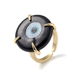 Black Lampwork Evil Eye Open Cuff Ring, Golden Brass Lucky Jewelry for Women, Lead Free & Cadmium Free, Black, Inner Diameter: 16mm