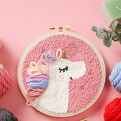 Unicorn Punch Embroidery Supplies Kits, including Embroidery Fabric & Yarn, Instruction Sheet, Unicorn, 220mm