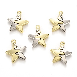 Gold Spray Painted Alloy Pendants, Two Tone, Lead Free & Cadmium Free, Star, Gold, 19.5x17x4mm, Hole: 1.4mm