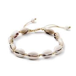 Blé Bracelet de cheville en perles tressées en coquillage naturel avec perles turquoise synthétiques, bracelet de cheville réglable en nylon tressé, blé, diamètre intérieur: 2-1/8~3-3/8 pouce (5.35~8.5 cm)