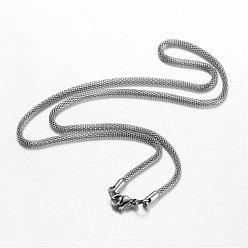 Stainless Steel Color 201 Stainless Steel Mesh Chain Necklaces, with Lobster Claw Clasps, Stainless Steel Color, 17.7 inch(45cm)