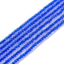 Blue Transparent Glass Beads Strands, Faceted, Round, Blue, 2mm, Hole: 0.6mm, about 182~201pcs/strand, 14.57~15.24 inch((37~38.7cm)