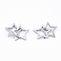 Stainless Steel Color 201 Stainless Steel Linking Rings, Quick Link Connectors, Laser Cut, Star, Stainless Steel Color, 11x12x1mm, Inner Diameter: 6.5x7mm, about 2pcs/set
