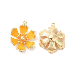 Gold Brass Enamel Pendants, Real 18K Gold Plated, Flower Charm, Gold, 22x17x7mm, Hole: 1.1mm