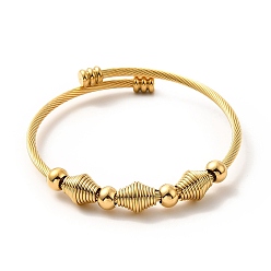 Oro Chapado en iones (ip) 304 brazalete abierto con cuentas bicono de acero inoxidable, brazalete de cuerda torcida para mujer, dorado, diámetro interior: 2 pulgada (5 cm)