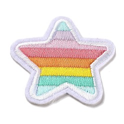 Colorful Star with Rainbow Stripe Appliques, Computerized Embroidery Cloth Iron on/Sew on Patches, Costume Accessories, Colorful, 56x56x1.5mm