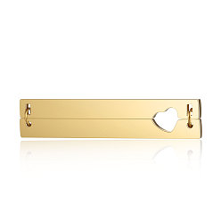Golden 201 Stainless Steel Pendant Links connectors, Rectangle with Heart, Golden, 40x8x1.5mm
