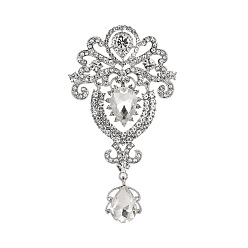 Cristal Alfileres de diamantes de imitación de corona, Broche de aleación en tono platino para ropa de mochila., cristal, 90x50 mm