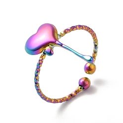 Rainbow Color Chapado de iones (ip) 304 anillos de puño abierto de corazón de acero inoxidable para mujer, color del arco iris, tamaño de EE. UU. 8 (18.1 mm)