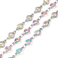 Rainbow Color Цвета радуги 304 звенья цепи из нержавеющей стали, пайки, сердце, 10x5~5.5x1.5 мм