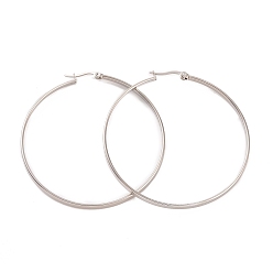 Stainless Steel Color 201 Stainless Steel Big Hoop Earrings with 304 Stainless Steel Pins for Women, Stainless Steel Color, 3x60mm
