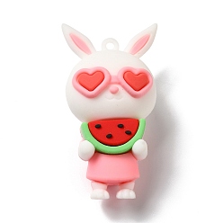 Corazón Colgantes grandes de dibujos animados de plástico pvc, encantos de conejo, para hacer diy llavero, rosa, 57.2x32x25 mm, agujero: 2.5 mm