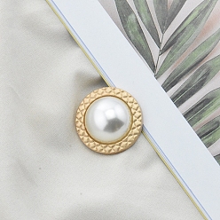 Blanco Botones de espiga de aleación, con perla de imitación de plástico, para accesorios de ropa, blanco, 20 mm