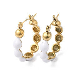 Coquillage De Mer Boucles d'oreilles créoles en perles d'émail, véritable 14k plaqué or 304 bijoux en acier inoxydable pour femmes, couleur de coquillage, 26x23x5mm, pin: 0.6 mm