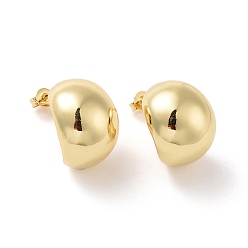 Real 18K Gold Plated Rack Plating Brass Half Round Stud Earrings, Half Hoop Earrings for Women, Cadmium Free & Lead Free, Real 18K Gold Plated, 25x19.5x16mm, Pin: 0.8mm