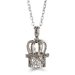 Crown Platinum Brass Cage Pendant Necklaces, Crown, 17.72~23.62 inch(45~60cm)