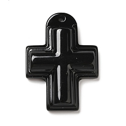 Noir Pendentifs en résine opaque, charmes de croix de religion, noir, 36.5x26x7mm, Trou: 1.8mm