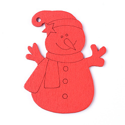 Roja Grandes colgantes de madera de álamo natural, aerosol pintado, para la Navidad, muñeco de nieve, rojo, 69.5x53.5x2.5 mm, agujero: 2.5 mm