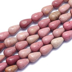 Rhodonite Natural Rhodonite Beads Strands, Drop, 12x8mm, Hole: 1mm, about 32pcs/Strand, 15.35 inch(39cm)