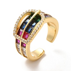 Разноцветный Открытое кольцо-манжета в форме пряжки из кубического циркония, широкое женское кольцо из настоящей позолоченной латуни с покрытием 18k, красочный, размер США 8 (18.1 мм)