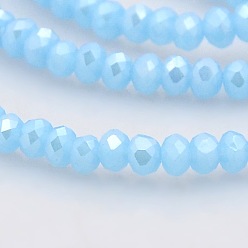 Light Sky Blue AB Color Plated Faceted Rondelle Glass Beads Strands, Light Sky Blue, 3x2mm, Hole: 1mm, about 198pcs/strand, 15.7 inch