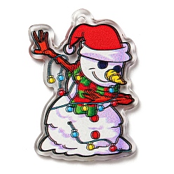 Snowman Christmas Theme Acrylic Pendants, Snowman, 38x27x2.5mm, Hole: 1.8mm