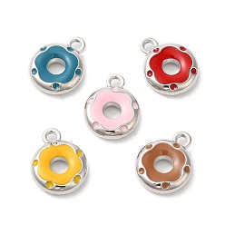 Mixed Color Alloy Enamel Charms, Donut Charm, Mixed Color, 12.5x10x3mm, Hole: 1.5mm