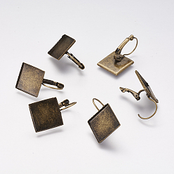 Antique Bronze Brass Leverback Earring Findings, Antique Bronze, 28x16mm, Inner: 15x15mm