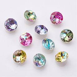 Mixed Color K9 Glass Rhinestone Cabochons, Shiny Laser Style, Imitation Austrian Crystal, Pointed Back & Back Plated, Faceted, Flat Round, Back Plated, Mixed Color, 8x4.5mm