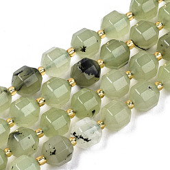 Prehnite Natural Prehnite Beads Strands, Faceted, Round, 10x9.5mm, Hole: 1.2mm, Beads: 3.5x2mm, about 32~33pcs/strand, 15.16 inch(38.5cm)