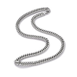Stainless Steel Color 201 Stainless Steel Cuban Link Chain Necklace with 304 Stainless Steel Clasps for Men Women, Stainless Steel Color, 23.86 inch(60.6cm), Link: 13x9x2mm