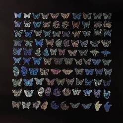 Coloré Ensembles d'autocollants laser imperméables pour animaux de compagnie papillon, décalcomanies adhésives pour bricolage scrapbooking, décoration d'album photo, colorées, 41~66x49~69x0.1mm, 100 pcs /sachet 