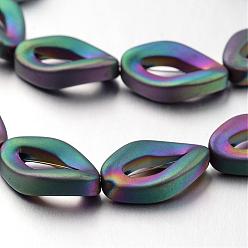 Multi-color Plated Electroplate Non-magnetic Synthetic Hematite Bead Strands, Frosted, Multi-color Plated, 16x10x4mm, Hole: 1mm, about 26pcs/strand, 15.7 inch