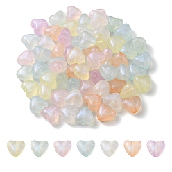 Mixed Color Rainbow Iridescent Plating Acrylic Beads, Glitter Beads, Heart, Mixed Color, 9.5x10.5x6.5mm, Hole: 1.8mm