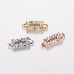 Mixed Color Brass Micro Pave Cubic Zirconia Links, Clear, Cadmium Free & Lead Free, Rectangle, Mixed Color, 4x11x2mm, Hole: 1mm