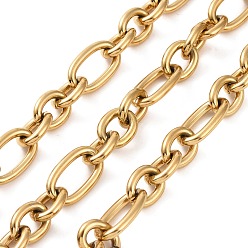 Golden Ion Plating(IP) 304 Stainless Steel Figaro Chains, Unwelded, with Spool, Golden, 17x10x2mm and 11x8.5x2mm, about 16.40 Feet(5m)/Roll