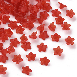 Red Transparent Acrylic Beads, Flower, Frosted, Red, 10x5mm, Hole: 1mm, about 4600pcs/500g