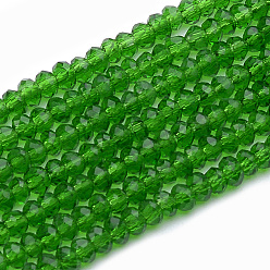 Green Transparent Glass Beads Strands, Faceted, Rondelle, Green, 2.5~3.1x1.5~2.2mm, Hole: 0.5mm, about 165~170pcs/strand, 16~17.5 inch
