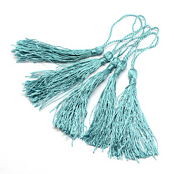 Turquoise Décorations polyester pompon, décorations pendantes, turquoise, 130x6 mm, gland: 70~90 mm