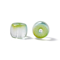 Vert Jaune Des billes de verre transparentes, baril, vert jaune, 7.5x6mm, Trou: 1.5mm
