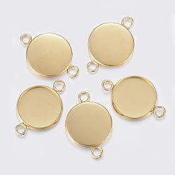 Golden 304 Stainless Steel Cabochon Connector Settings, Plain Edge Bezel Cups, Flat Round, Golden, 13.5x8x1.5mm, Hole: 2mm, Tray: 6mm
