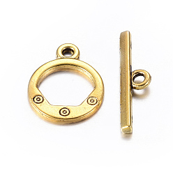 Antique Golden Tibetan Style Alloy Toggle Clasps, Antique Golden, Lead Free and Cadmium Free, Ring: 13.5mm wide, 17.5mm long, Bar: 23mm long, Hole: 2mm