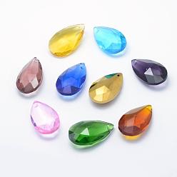 Mixed Color Glass Pendants, Faceted, teardrop, Mixed Color, 37.5x22x12mm, Hole: 1mm