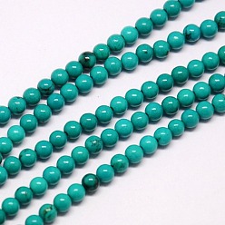 Turquoise Brins de perles de magnésite naturelle, teint, ronde, turquoise, 4mm, Trou: 1mm, Environ 98 pcs/chapelet, 15.74 pouce