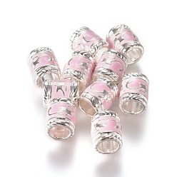 Lilac Enamel Alloy European Beads, Cadmium Free & Lead Free, Large Hole Column Beads, Silver Plated, Lilac, Lilac, 8.5x7mm, Hole: 5mm