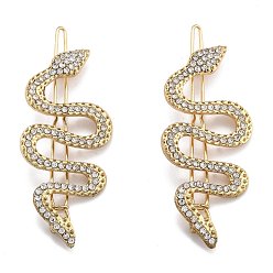 Oro Pasadores de pelo de diamantes de imitación de aleación, pinzas de pelo de serpiente, soporte de cola de caballo para mujeres niñas, dorado, 65x25x5.5 mm