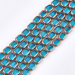 SkyBlue Electroplate Glass Beads Strands, Edge Plated, Rectangle, Deep Sky Blue, 9.5~10x7.5~8x4mm, Hole: 1mm, about 30pcs/strand, 11.4 inch