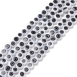 Blanc Perles lampwork, perles au chalumeau, faits à la main, rond et plat avec des mauvais œil, blanc, 4.5x2.5mm, Trou: 0.6mm, Environ 90~100 pcs/chapelet, 15.35''~15.75'' (39~40 cm)