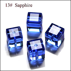 Bleu Imitations de perles de cristal autrichien, grade de aaa, facette, cube, bleu, 4x4x4 mm (taille dans la plage d'erreur de 0.5~1 mm), Trou: 0.7~0.9mm